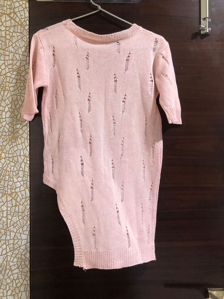 Baby Pink Distressed Knit Top