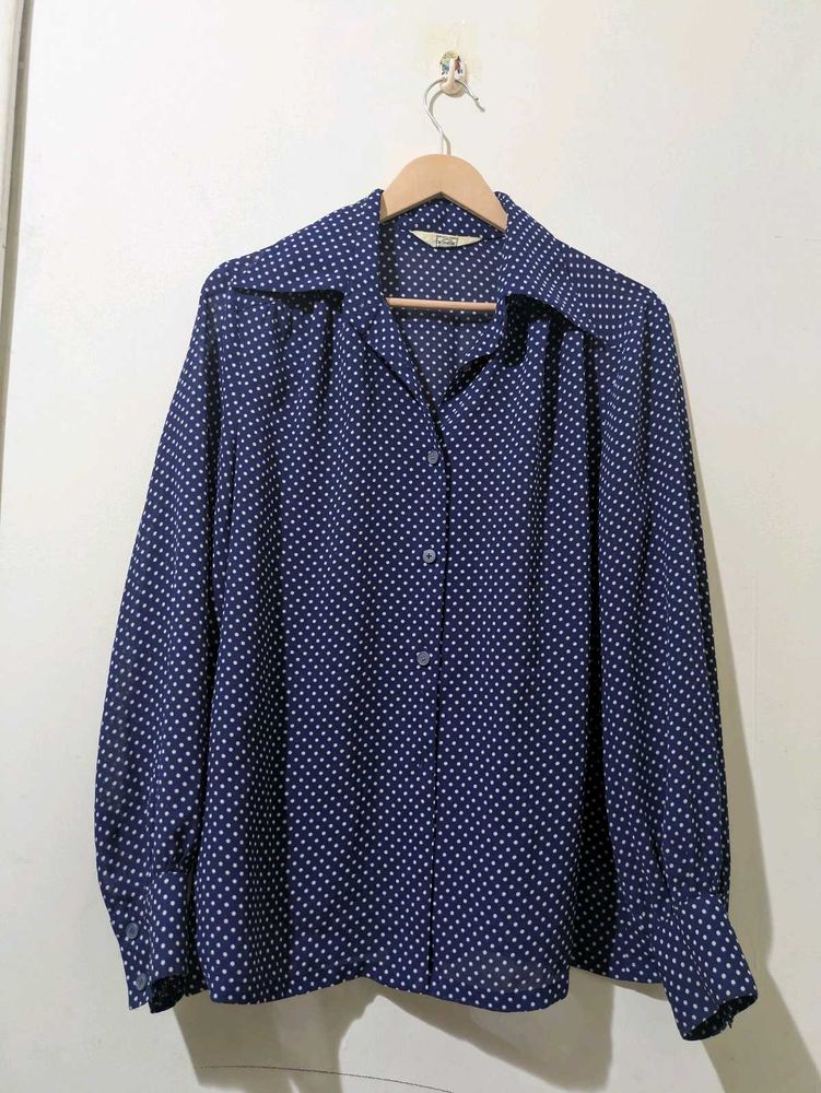 Vintage Polka Dot Button-Up Blouse