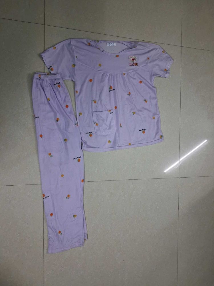Cute Lavender Fruit Print Pajama Set