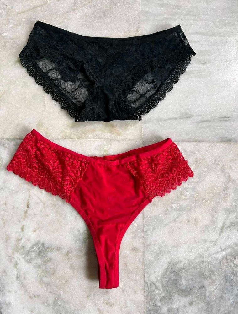 Lace Panties - Red &amp; Black