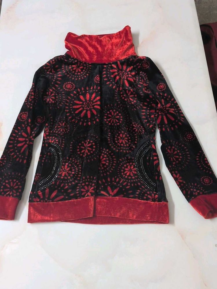 Velvet Print High Neck Top