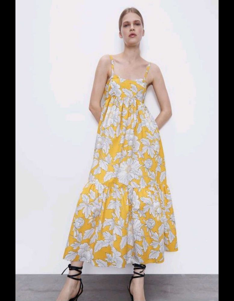 Zara Yellow Floral Midi Dress