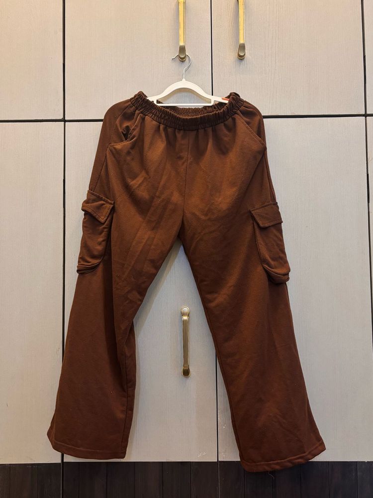 Brown Cargo Wide Leg Pants