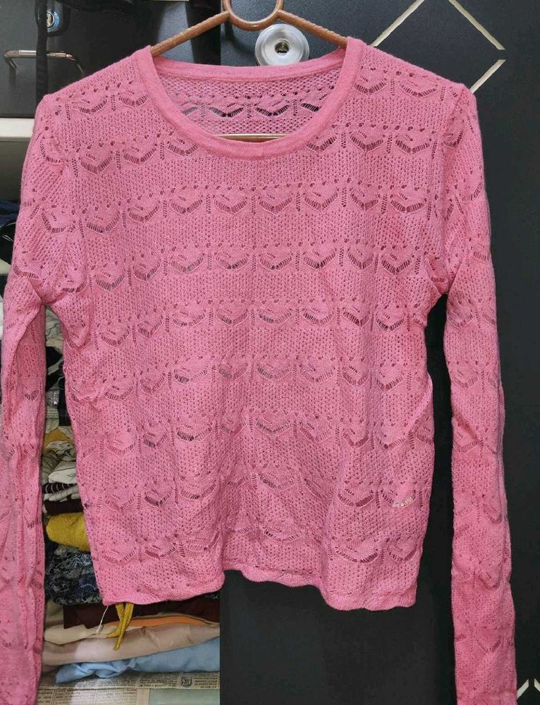 Pink Cropped Knit Top