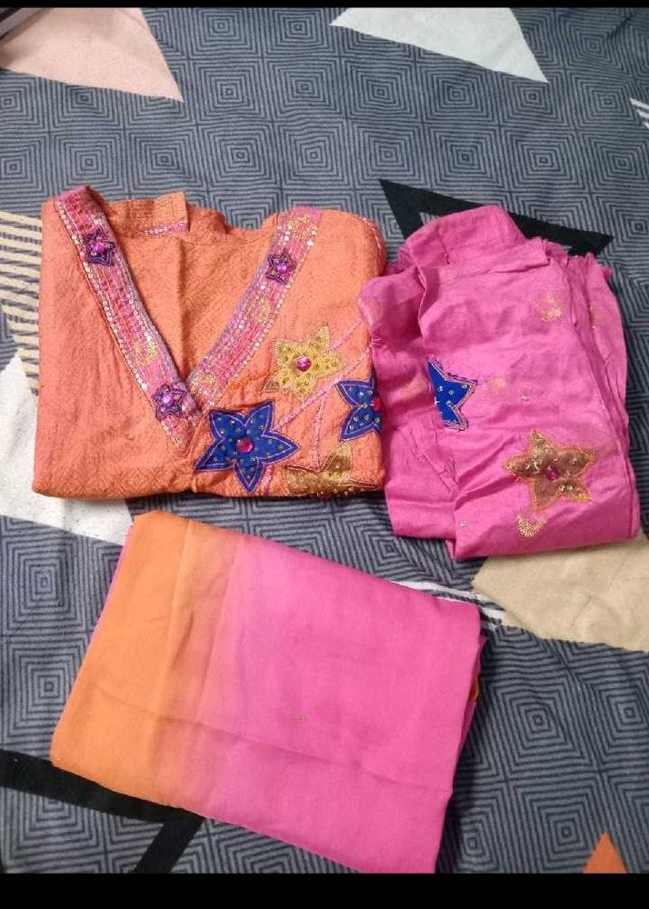 Beautiful Orange &amp; Pink Kurta Set