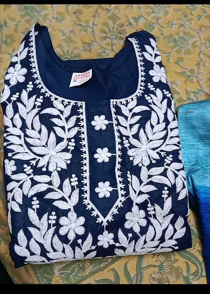 Embroidered Navy Blue Kurta