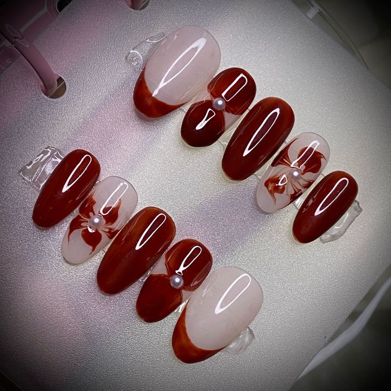 Sale🔥Handmade Blooming Flower Red Press-On Nails