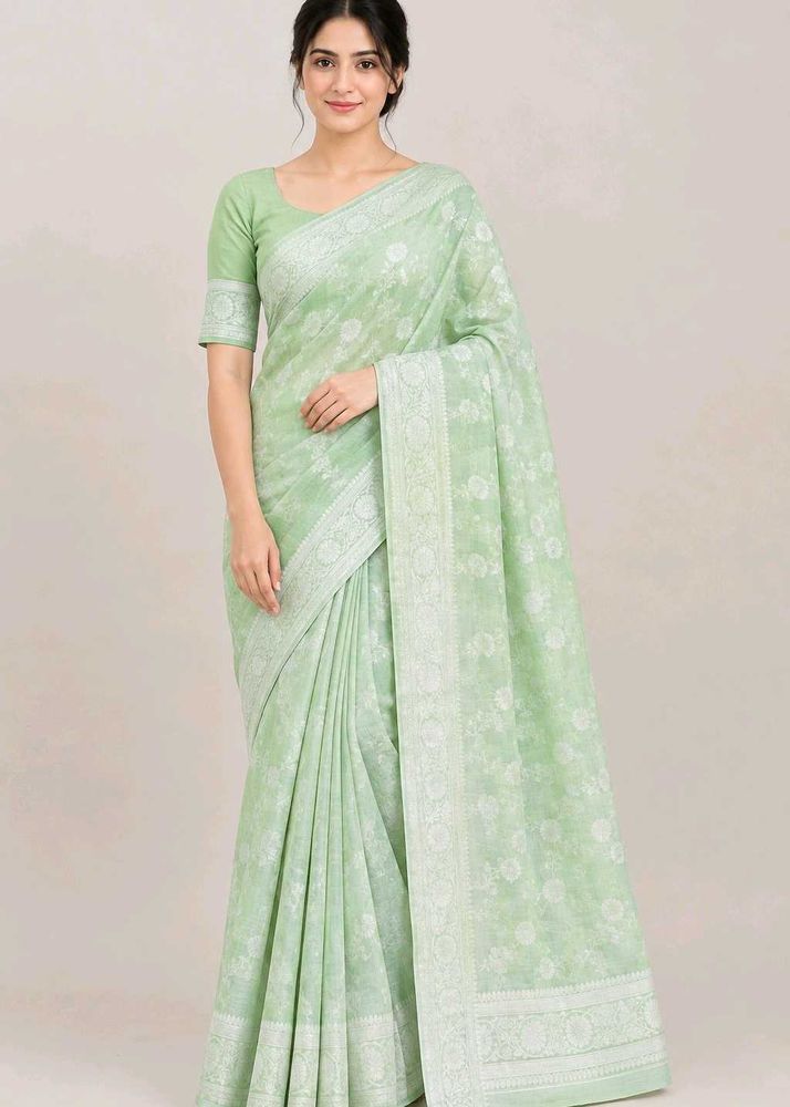 Elegant Light Green Floral Saree