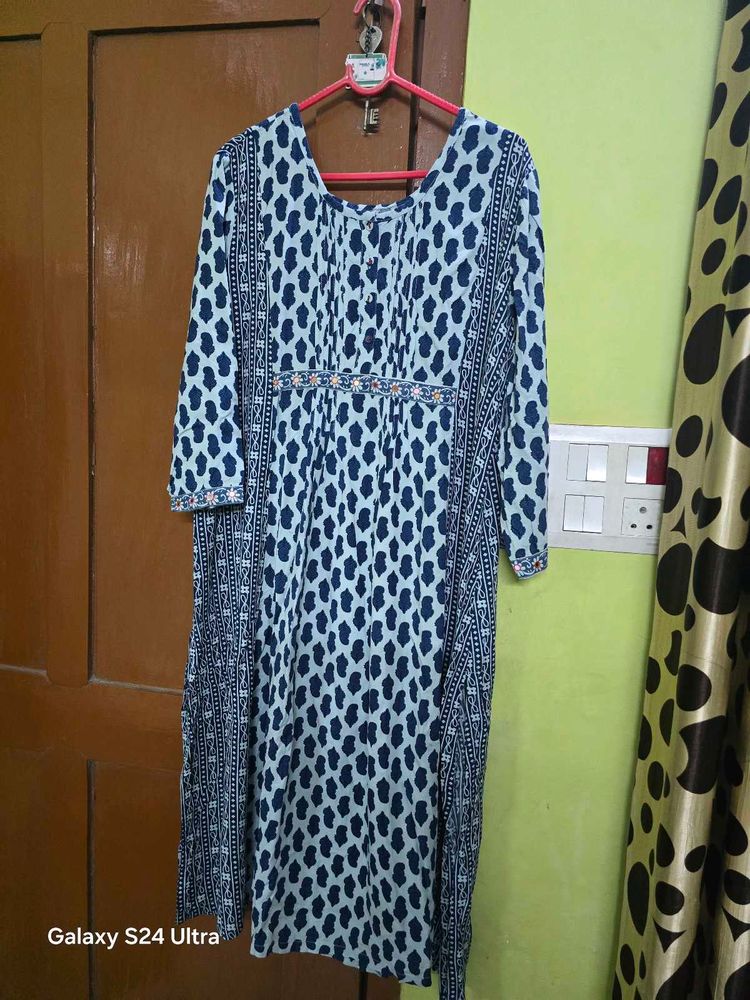 Blue &amp; White Printed Kurta