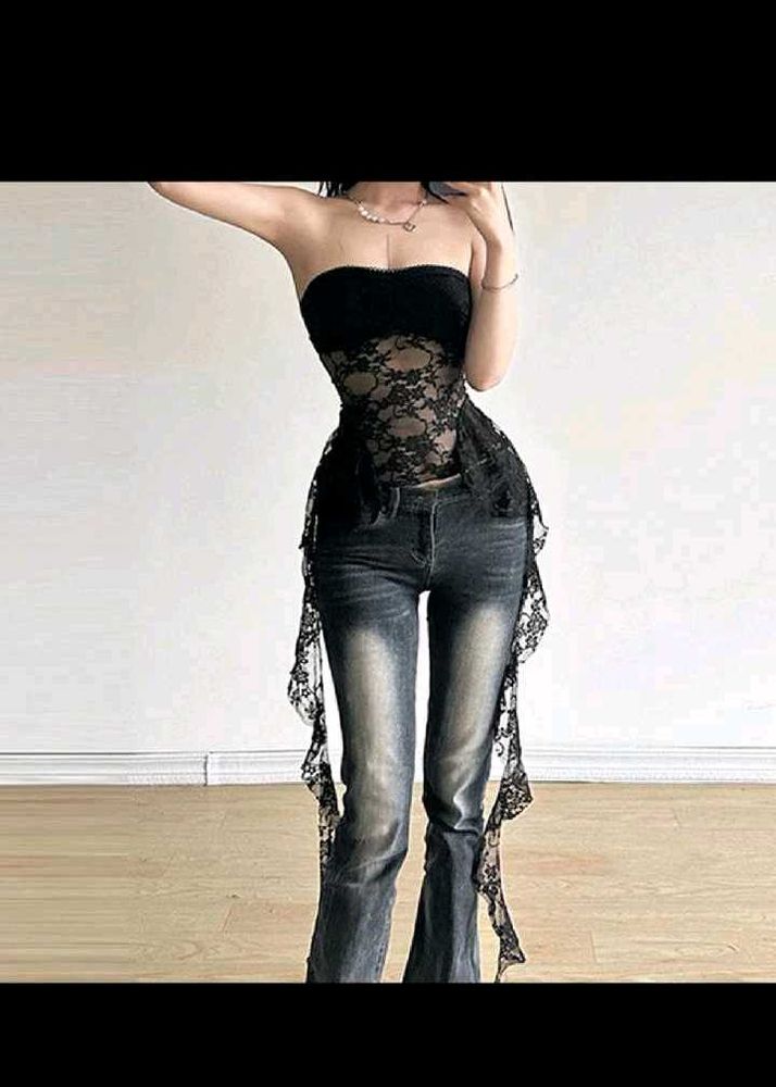 Black Lace Strapless Corset Top