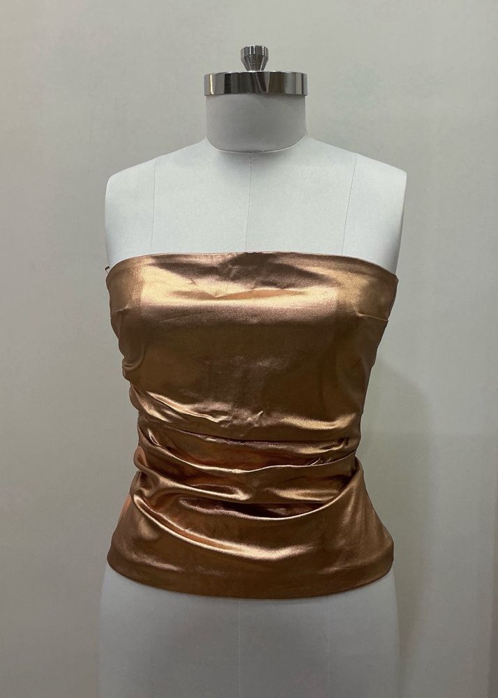 Metallic Ruched Strapless Top