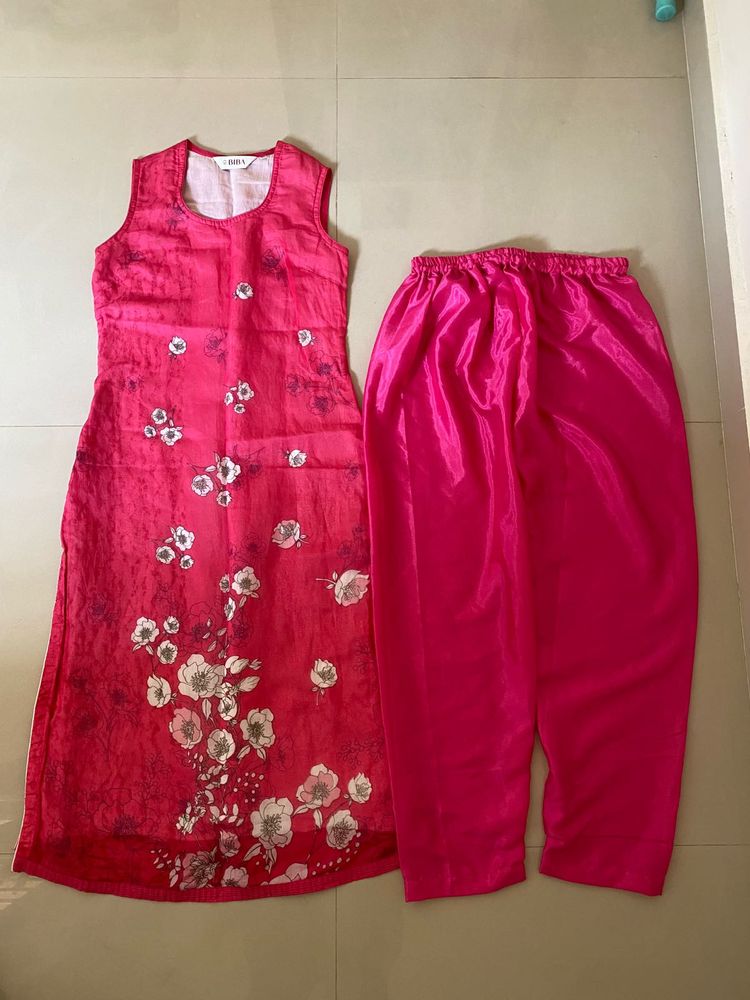 Vibrant Pink Floral Kurta Set