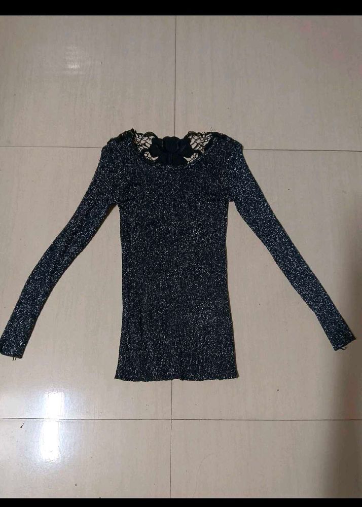 Sparkly Black Long Sleeve Top