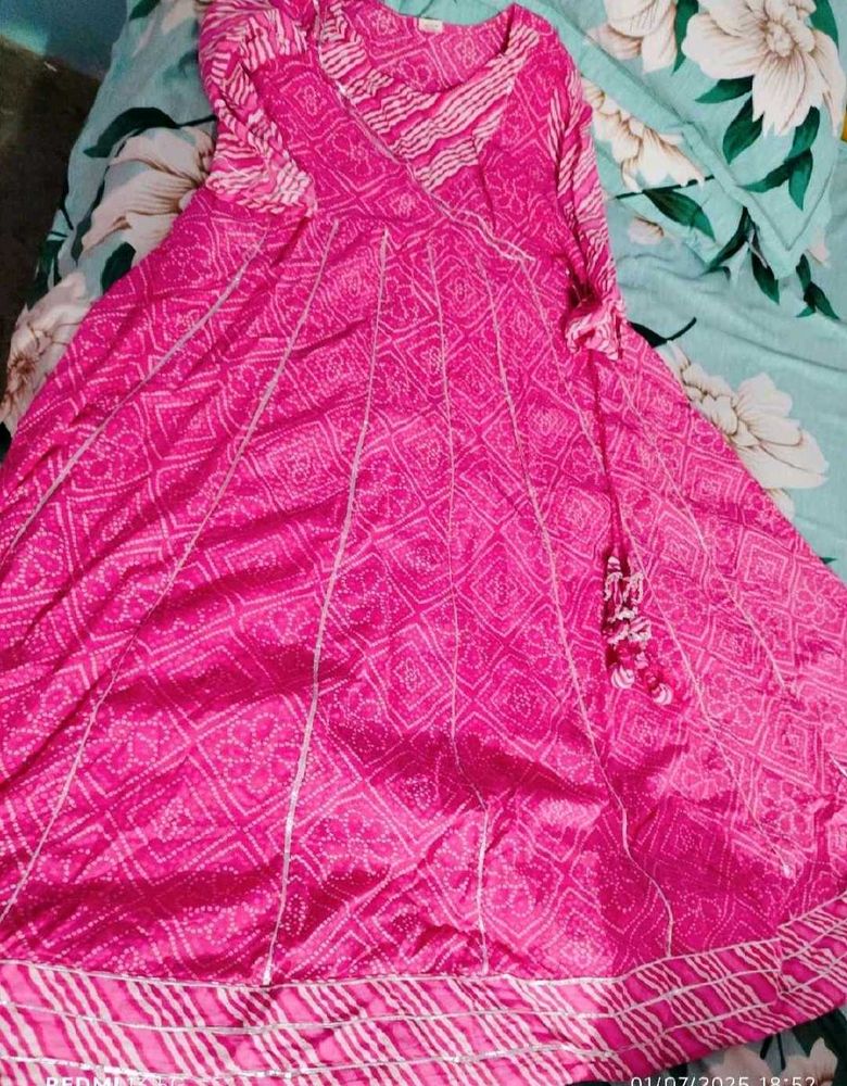 Pink Bandhani Print Anarkali Dress