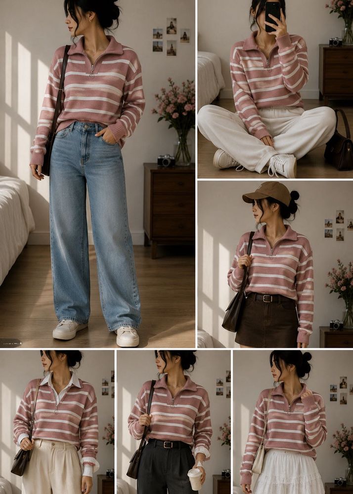 Striped Quarter-Zip Pullover🌸
