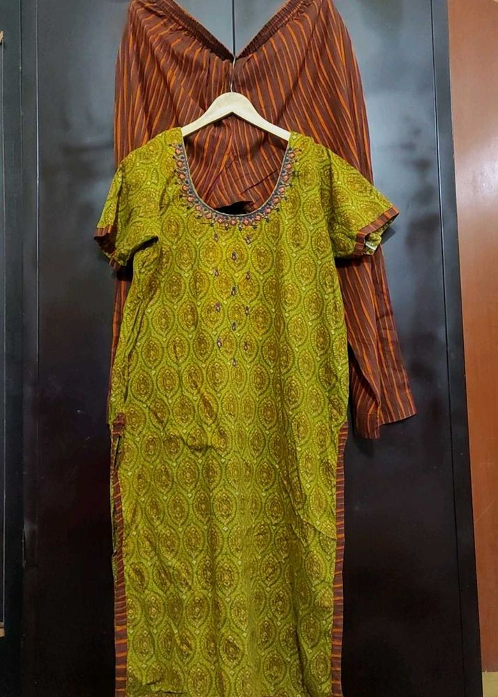 Olive Printed Plazo Suit With Dupatta 42 Bust