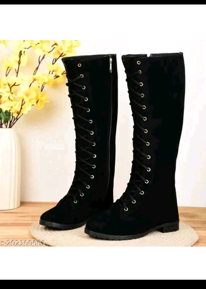 Black Lace-Up Knee-High Boots