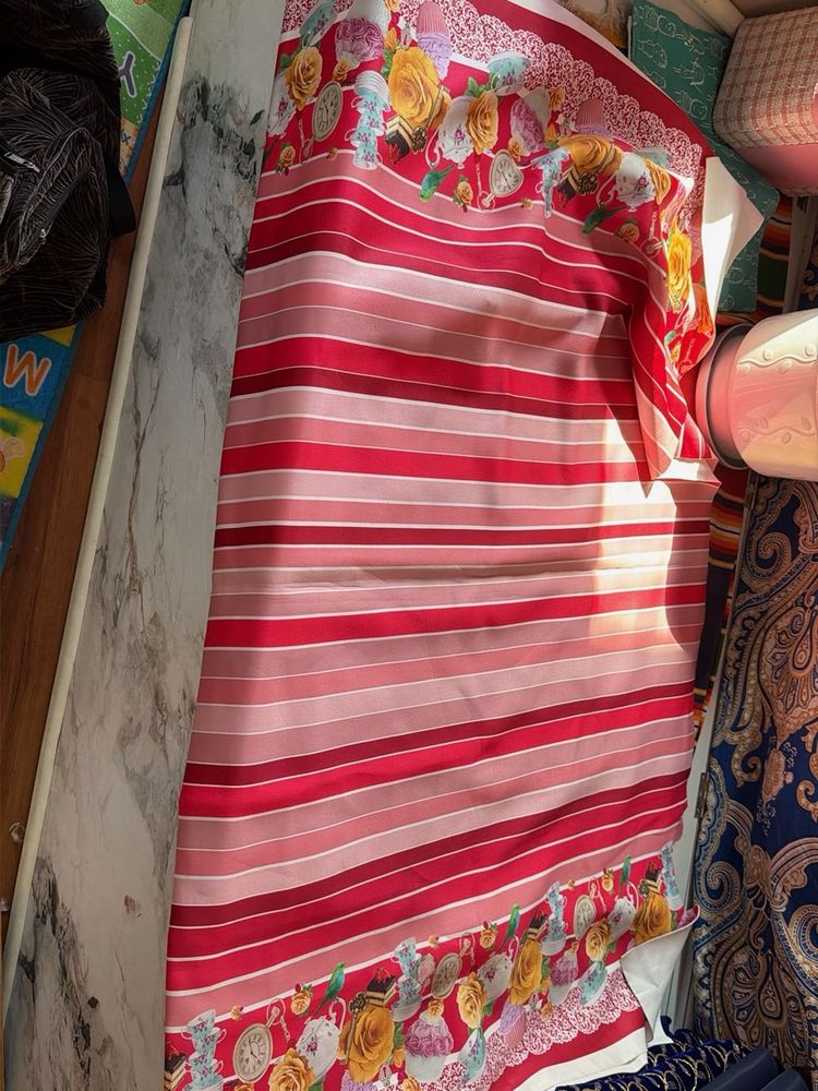 2mtr Imported Red Striped with Floral Border