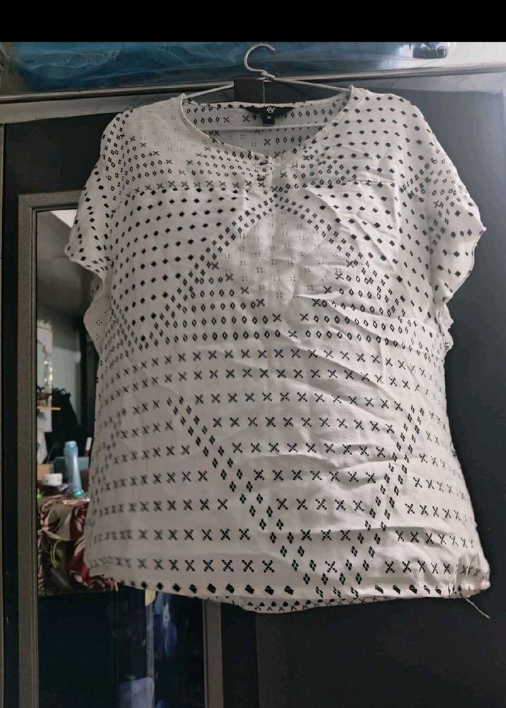 White Printed Short Sleeve and Pink Tunic Top