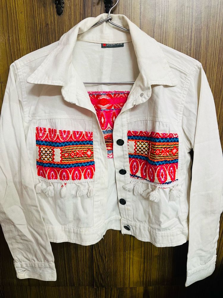White Embroidered Bohemian Style Jacket