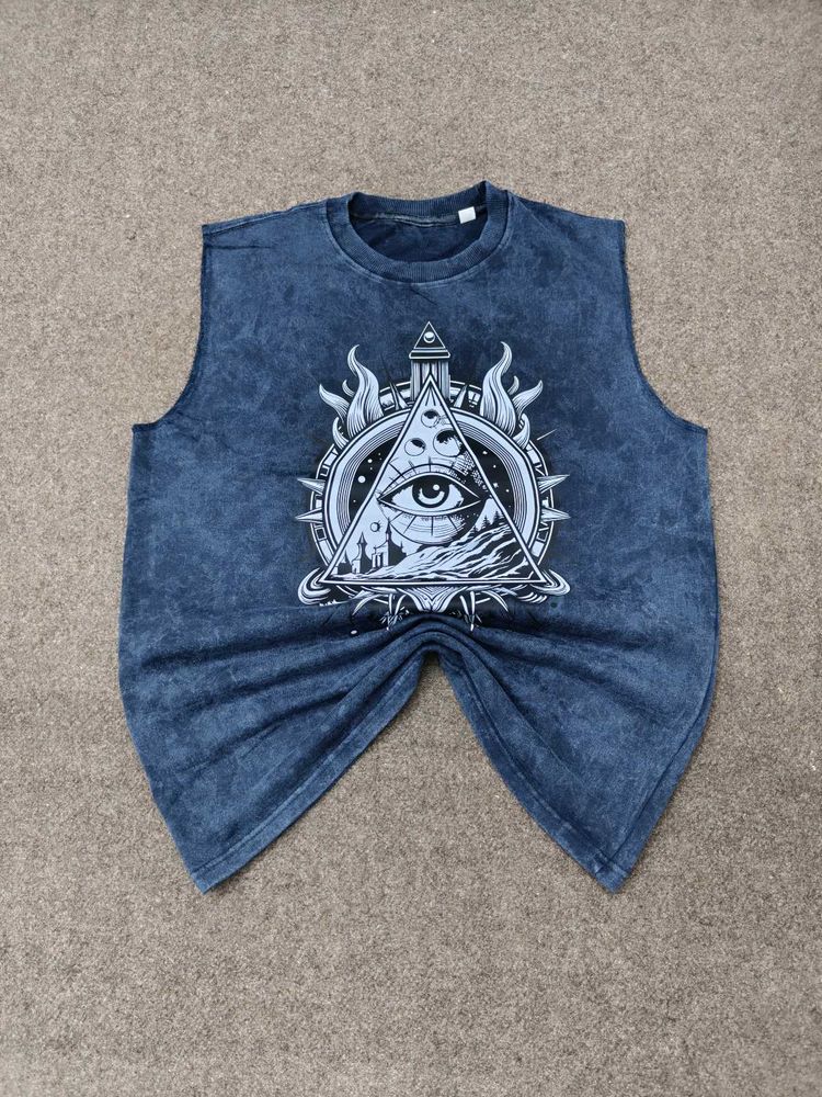 Acid wash Graphic Print Sleeveless Tee