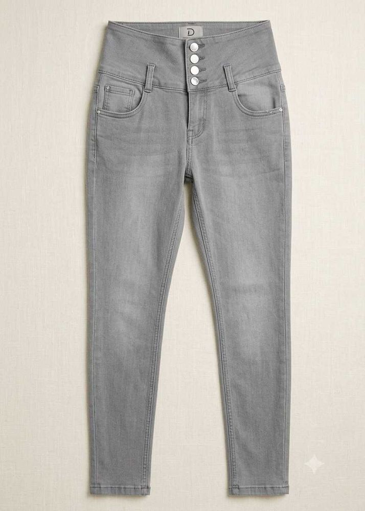 High-Waisted Grey Denim Jeans