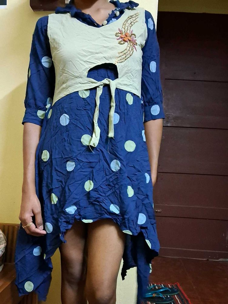 Boho Polka Dot Kurta with Embellishment