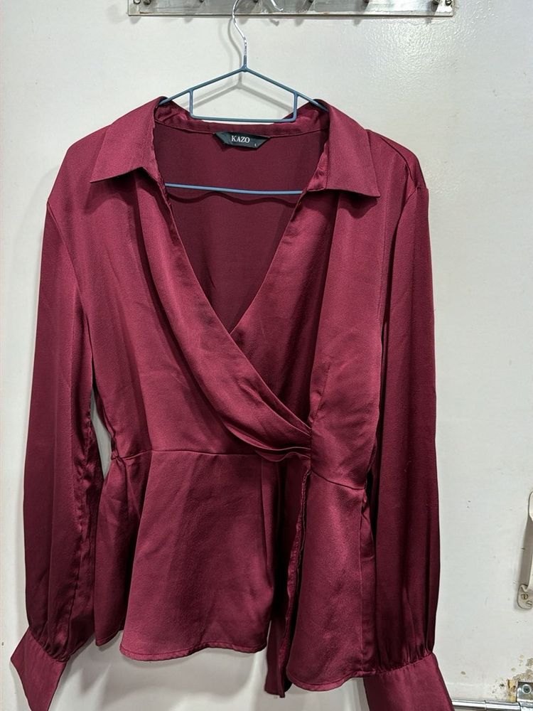 Elegant Satin Wrap Blouse