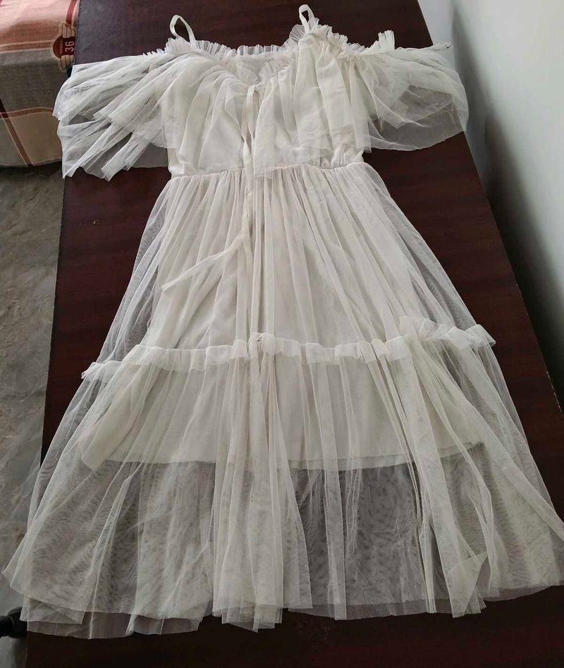 Sheer Ruffle Off-Shoulder Dress