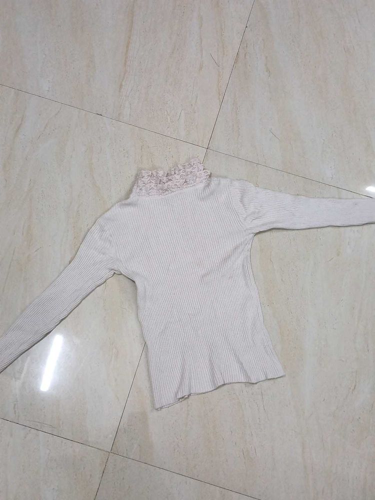 Ribbed Turtleneck with Lace Detail