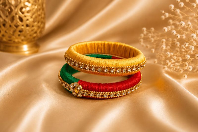 2 pieces Silk Thread Bangles with Embellishments