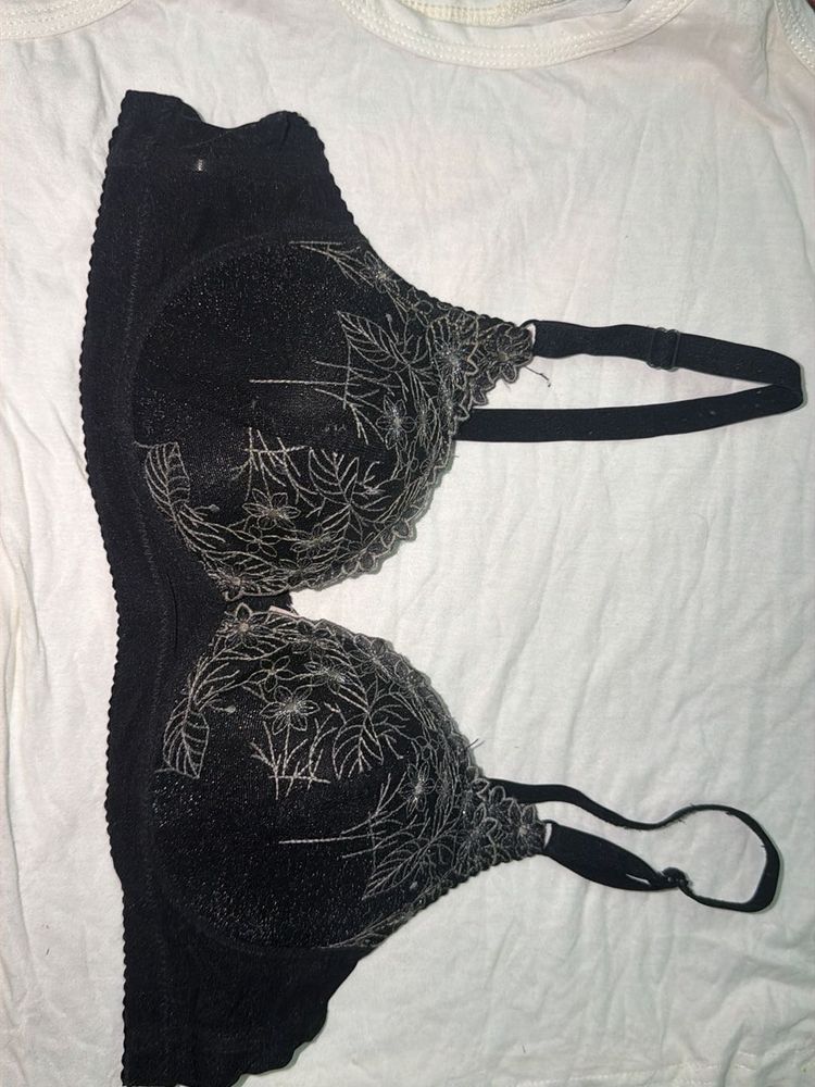Elegant Black Embroidered Bra