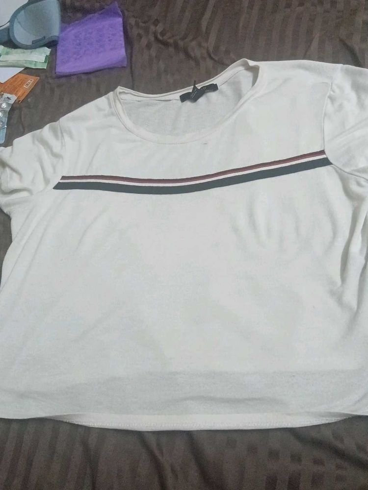 Classic White Tee with Stripe Detail