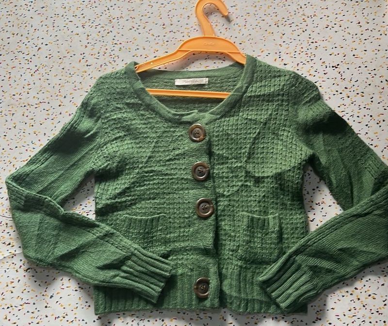 Green Knit Button-Down Cardigan