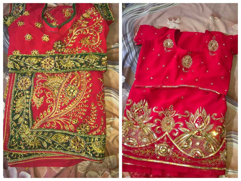 Stunning Red Embroidered saree combo 2