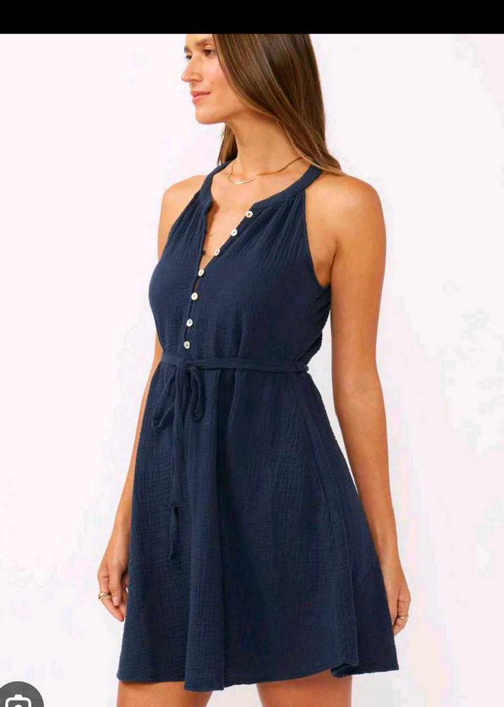 Navy Blue Gauze Mini Dress