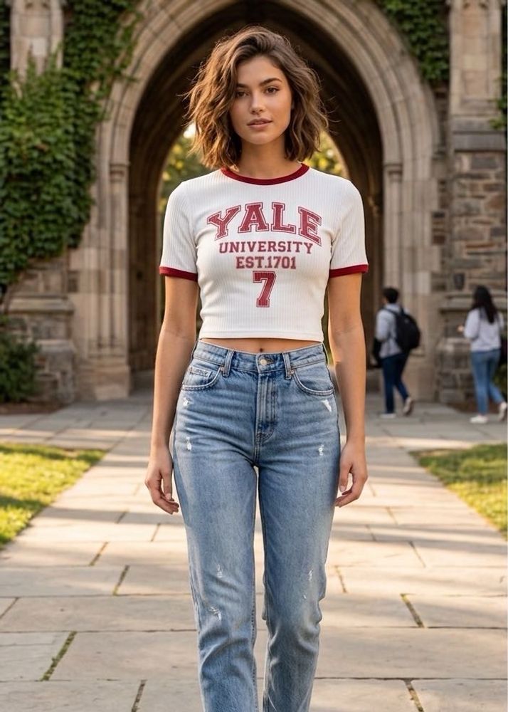 Retro Yale University Graphic Cropped T-Shirt