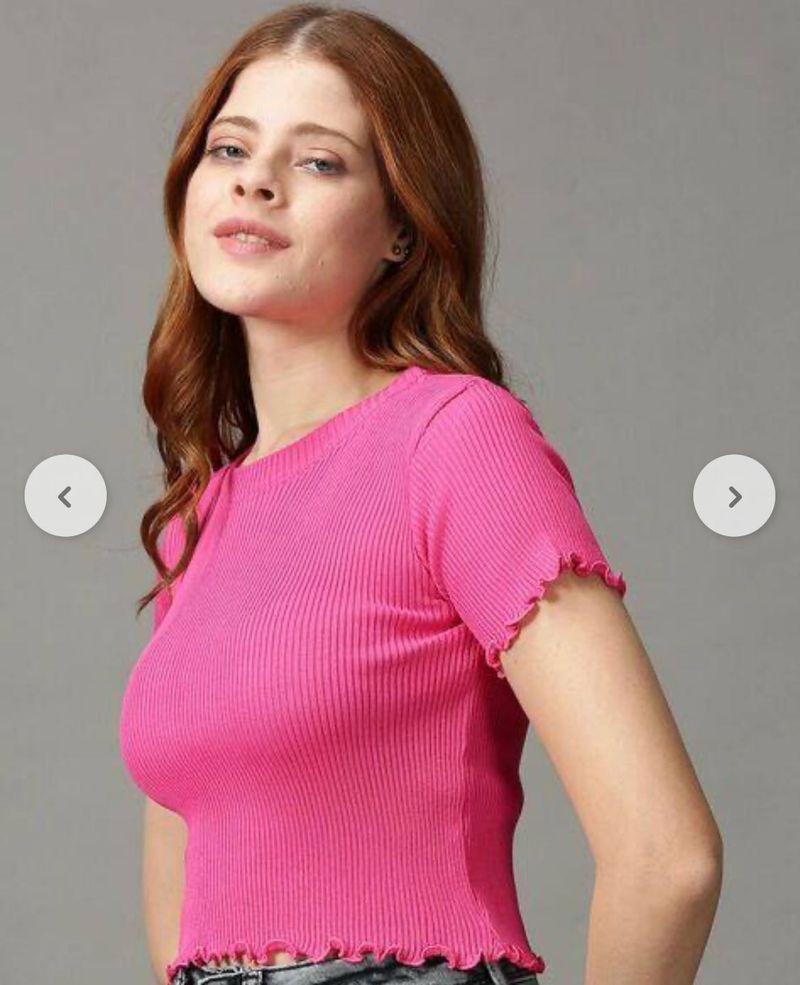 Ribbed Pink Lettuce Hem Top