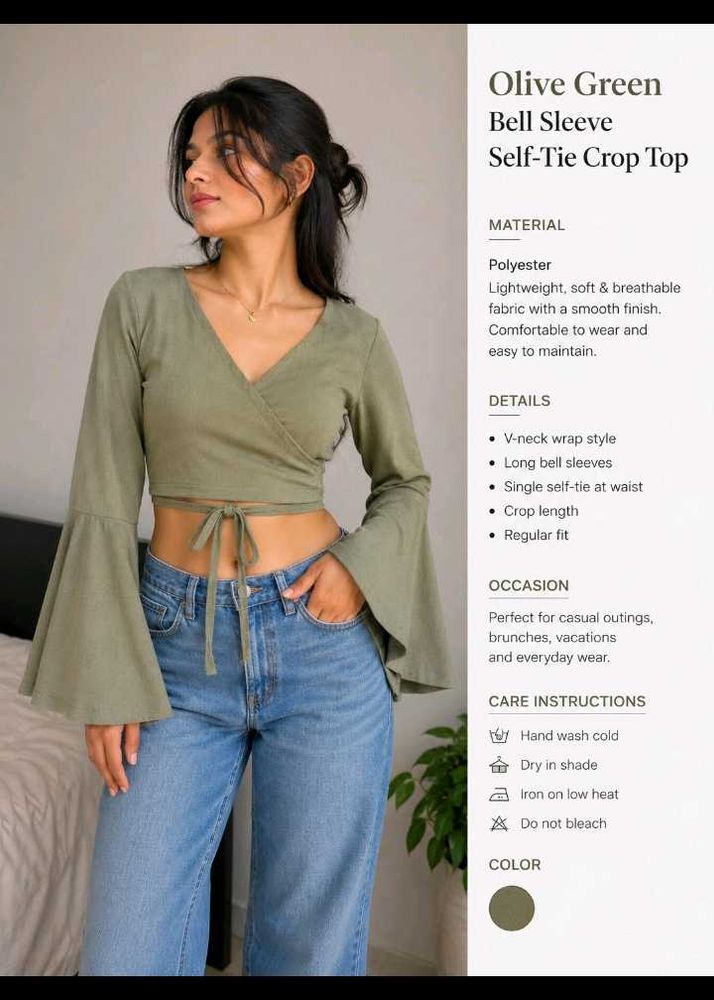 Olive Green Bell Sleeve Crop Top