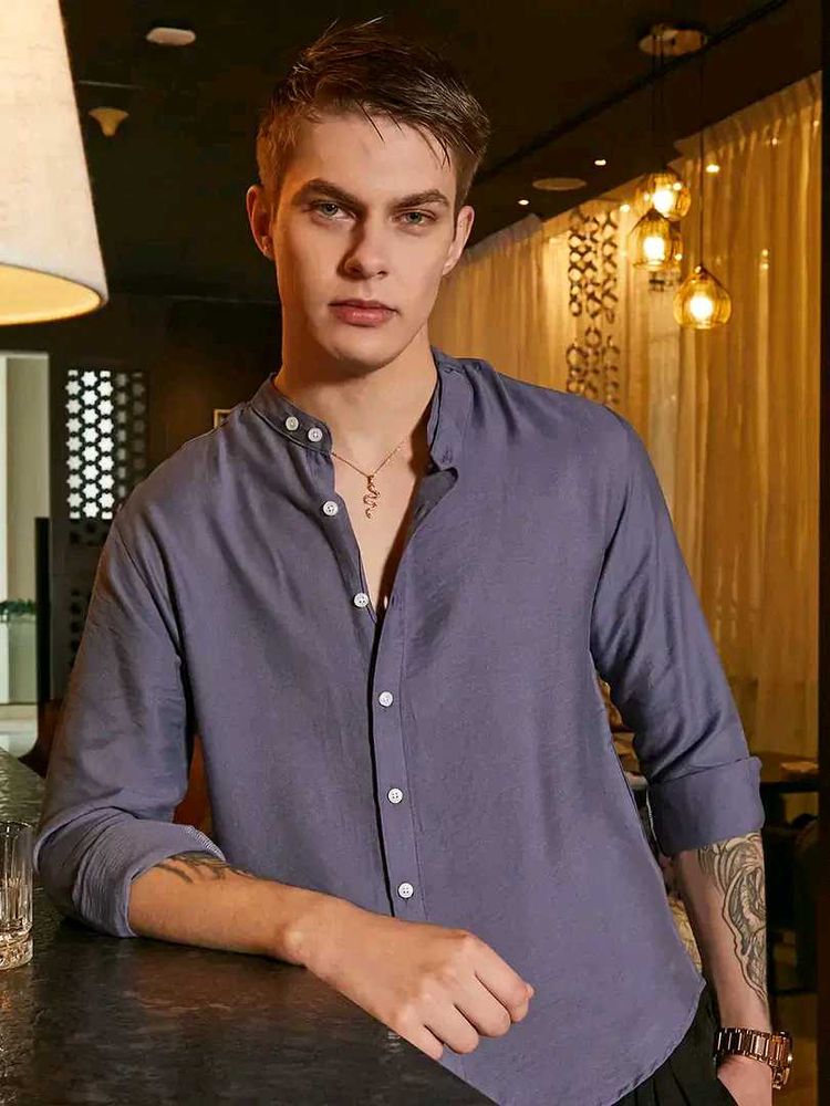 Men's Casual Band Collar Shirt