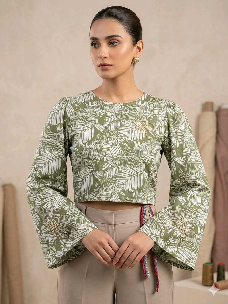 Stylish Leaf Print Crop Top (free delivery 🚚🔥🔥)