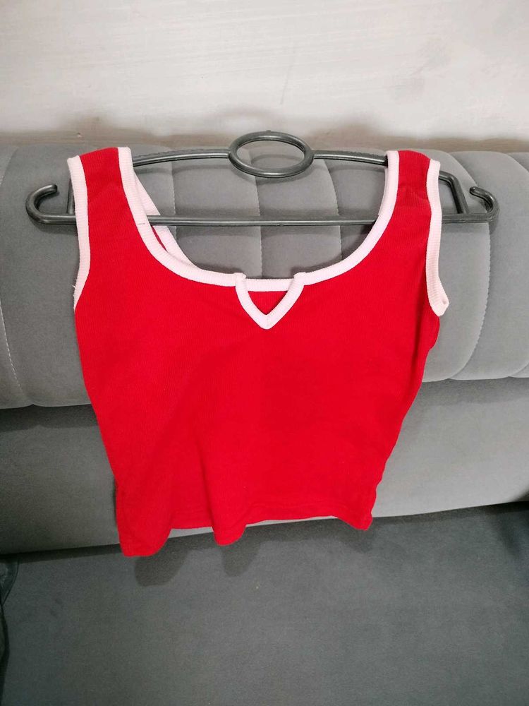 Red Crop Top with Pink Trim