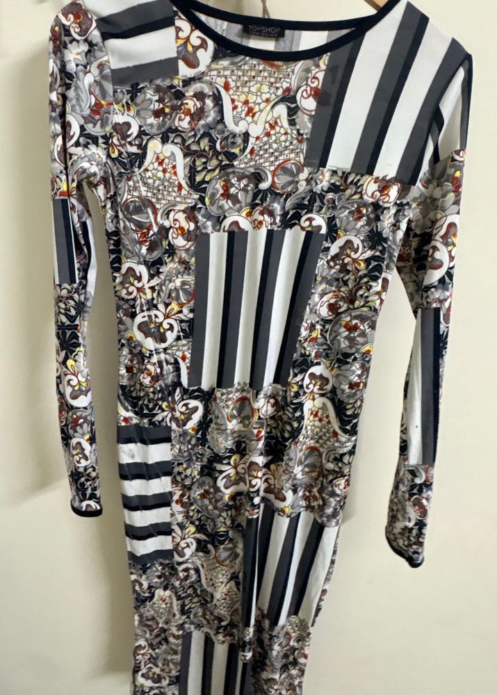 Patchwork Print Long Sleeve Dress