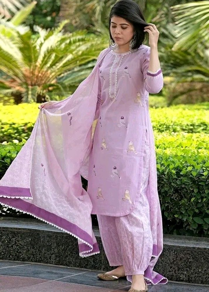 Cotton Lavender Kurta Set