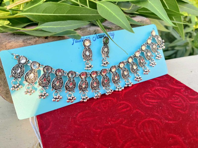 Ethnic Oxidized Silver Necklace Set