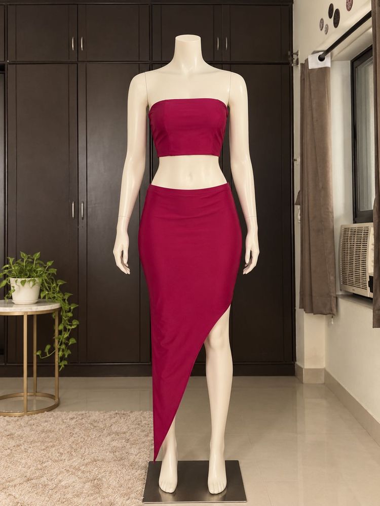 Maroon Co-ord Set - Strapless Top &amp; Skirt