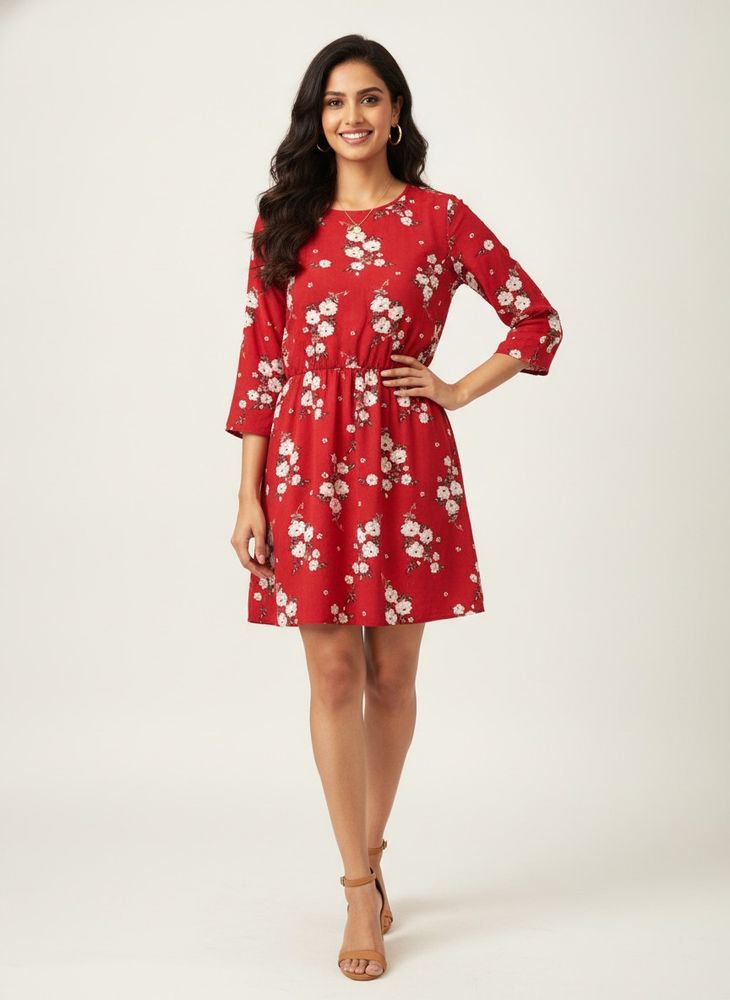 h &amp; m Red Floral Print Mini Dress