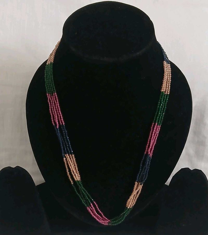 Elegant Multi-Strand Navy Beaded Necklace