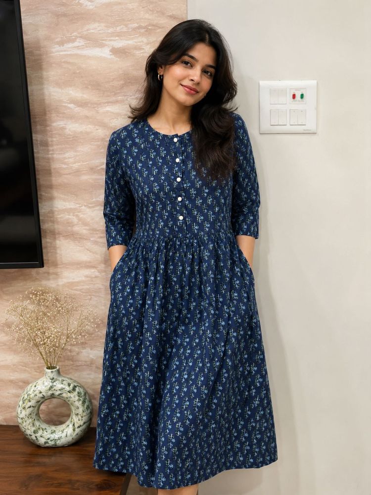 Blue Floral Print Kurta