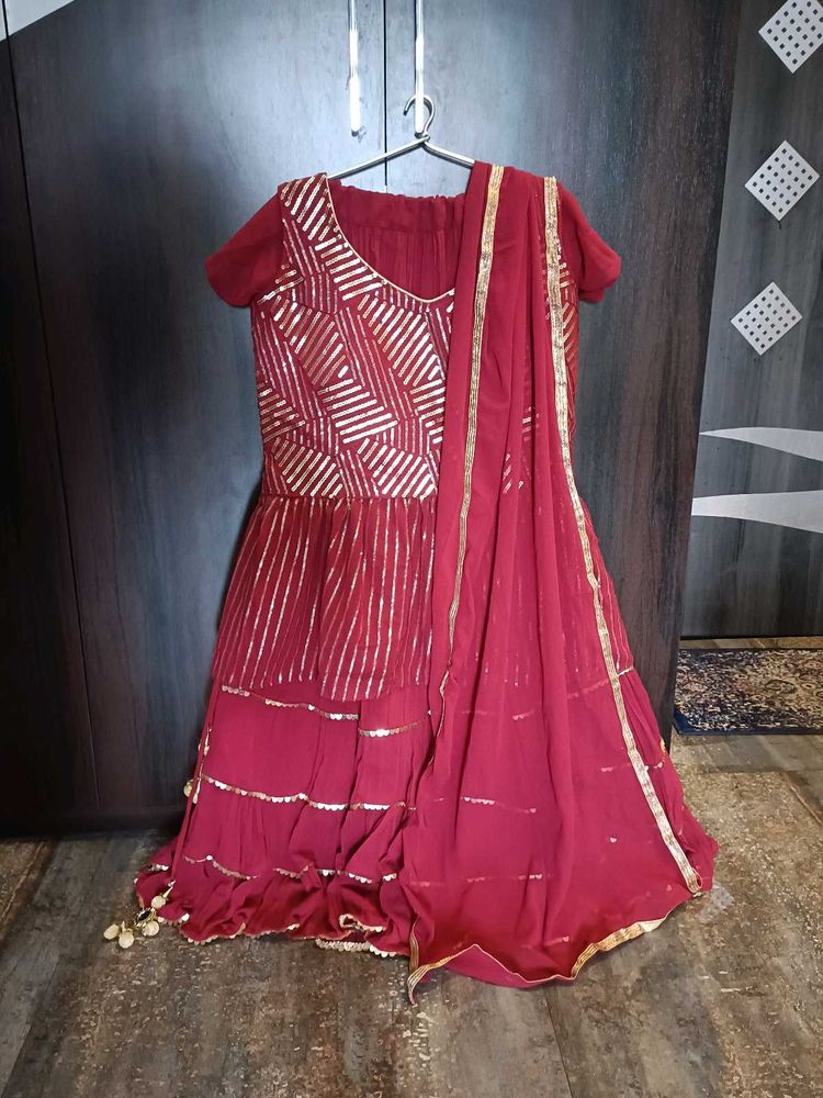 Elegant Red Sequined Lehenga Choli